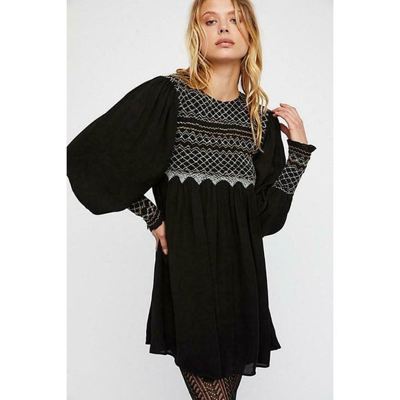 143 FREE PEOPLE Black Late Night Picnic Mini Dress M - Picture 2 of 16
